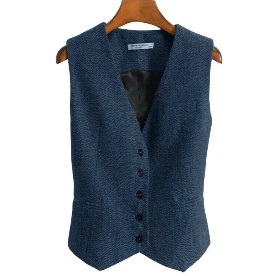 Women Vest Brown Fashion Vintage Herringbone Single Breasted Slim Fit Business Casual Profession Work Women Waistcoat