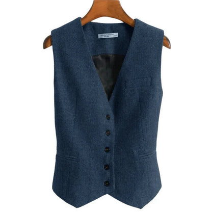 Women Vest Brown Fashion Vintage Herringbone Single Breasted Slim Fit Business Casual Profession Work Women Waistcoat