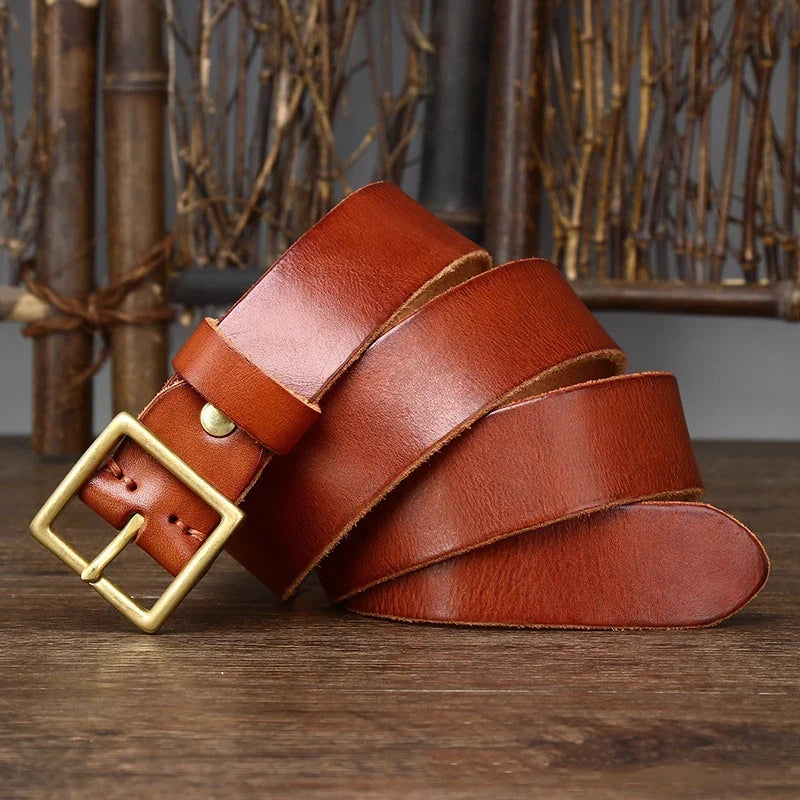 3.3CM Pure Cowhide Genuine Leather for Men's Women High Quality Jeans Brass Buckle Belts Cowboy Fashion Designer Matching Belt