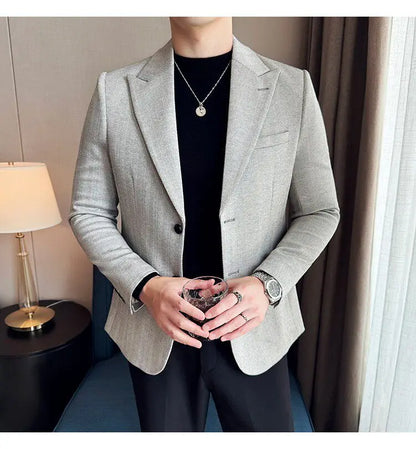 Men's Herringbone Stripe Suit Blazer Classic Lapel Dress Jacket Elegant Slim Fit Fashion Simple Casual Business Prom Suit Jacket