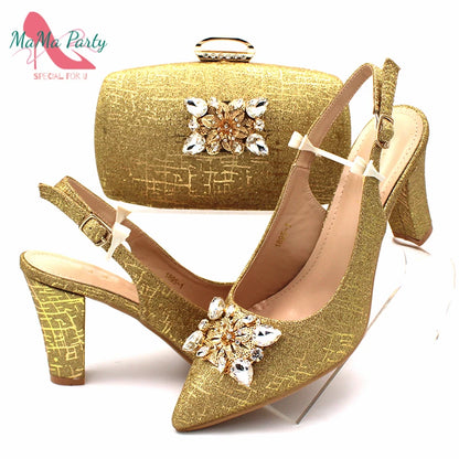 Color Italian Classics Design African Women Shoes and Bag Set High Quality with Shinning Crystal for Wedding Party