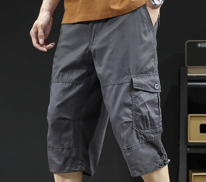 Mens Cargo Shorts Casual Half Pants Elastic Waist Summer Camo Shorts Sports Running Hiking Multiple Pockets Male Knee Pants