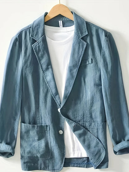 Men's Casual Suit Single-layer Jacket Solid Color Cotton And Linen Casual Fashion Men's Top