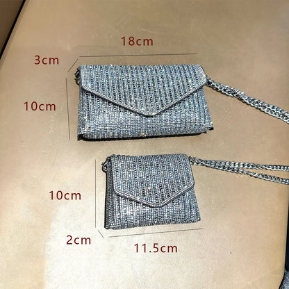 Rhinestones Bag for Women 2024 Mini Purses and Handbags Clutch Wallets Ladies PU Leather Chain Party Evening Shoulder Bag