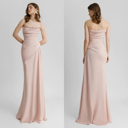 Customized Jiayigong  Simple Modern Style Formal Evening Strapless A-line Beading Pleats Bespoke Occasion Dresses