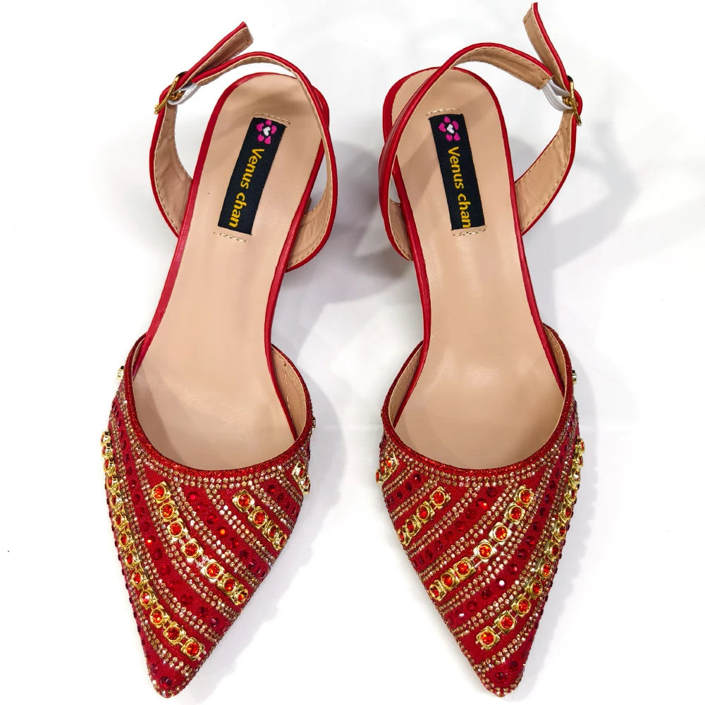 2025 Elegant Multicolor Color Women's  Heels and Rhinestone Handbag Set - Italian Design for Weddings and Parties
