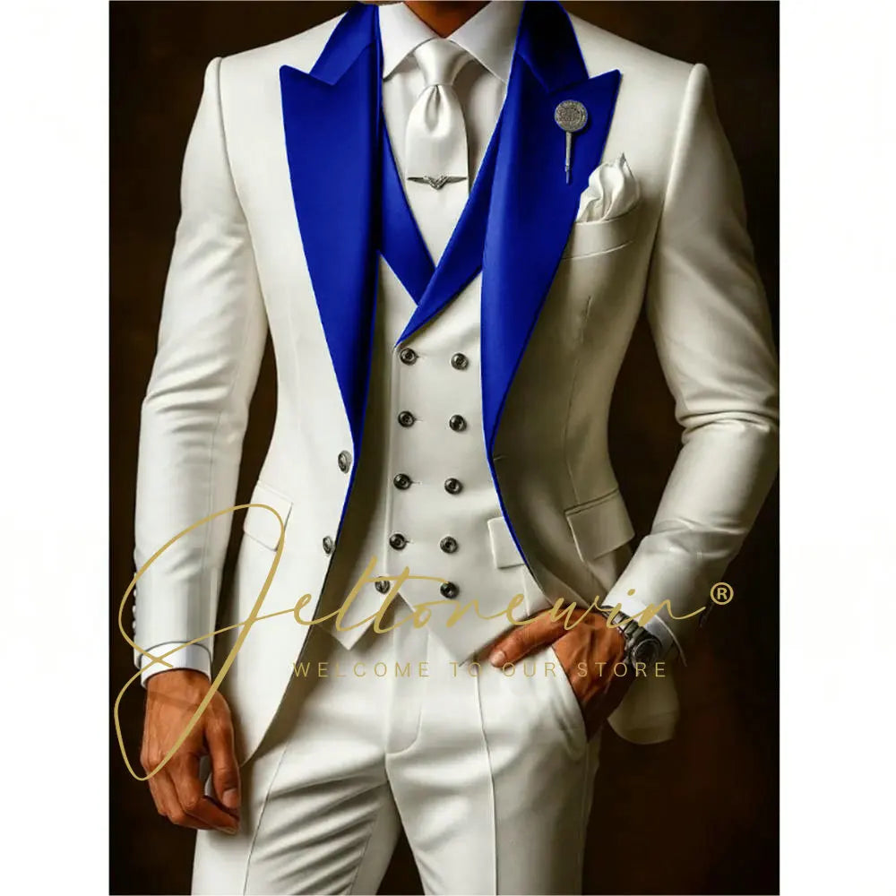 White Suits Set For Men Wedding Party Fashion Blazer Vest Pants Formal Groomsmen Tailor-made Male High Quality Groom Tuxedos