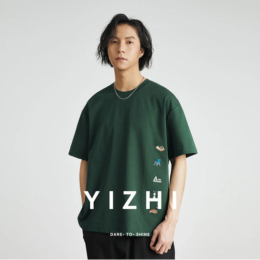 Men's American Retro Short-sleeved T-shirt Men's 2026 Summer New Loose Half-sleeved Embroidered Round Neck Bottoming Shirt