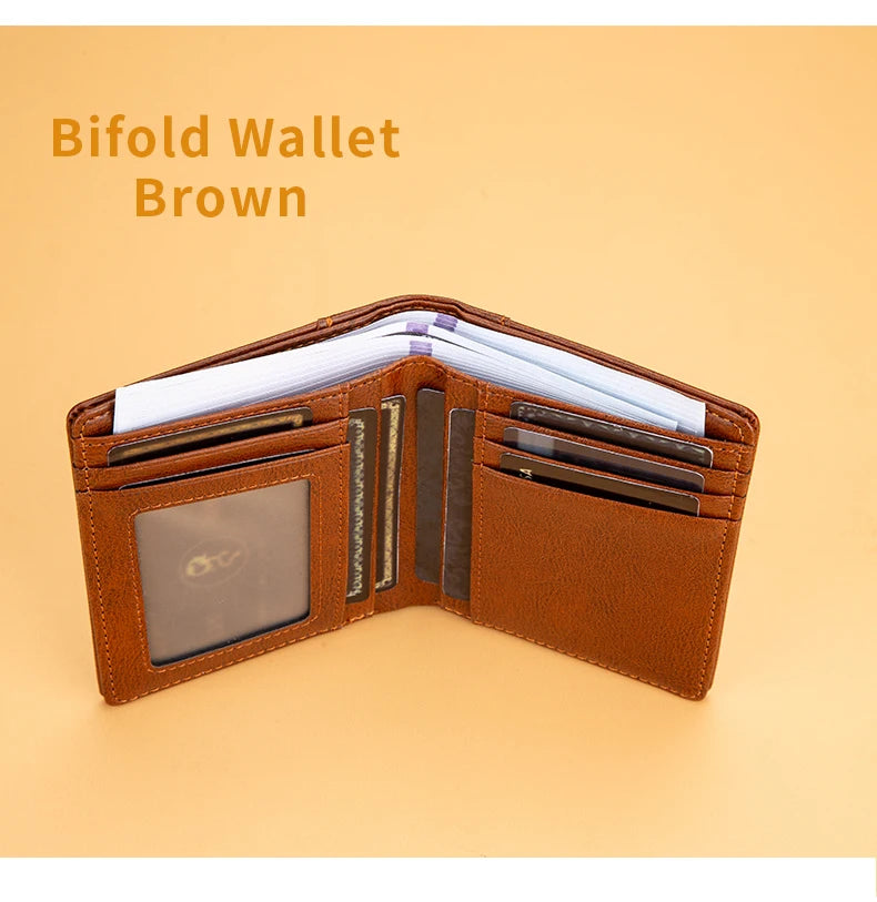 Men's British Casual Style Short Wallet Credit Card Holder PU Leather Bifold Men's Wallet
