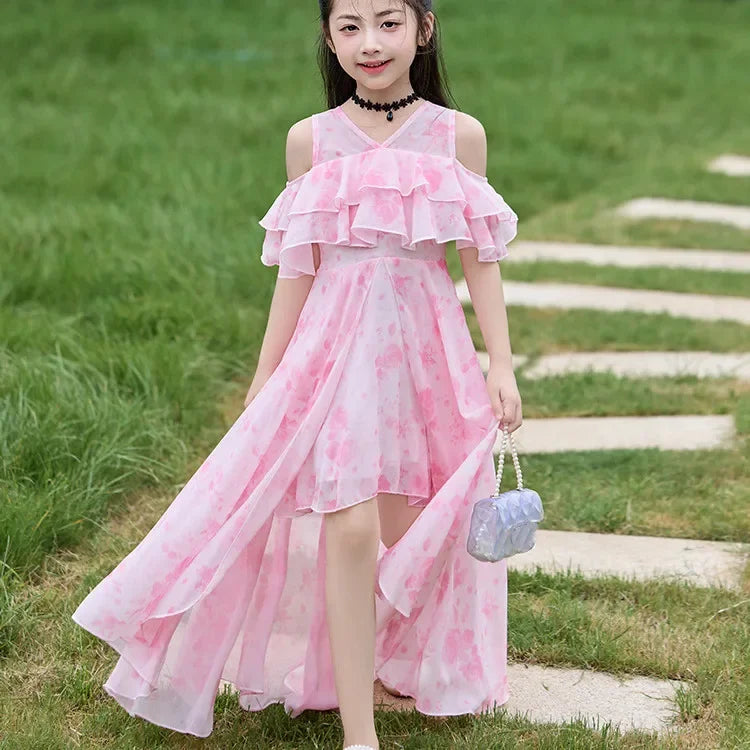 Fashion Chiffon Boho Girls Dresses Bohemian Beach Kids Clothing Vestido Girl Outfit Robe Fille Casual Maxi Children Dress Summer