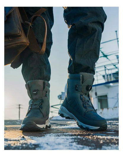 Mens Snow Boots Thickened Velvet Winter Boots Rotating Buckle Design Mid-calf Boots Plush Warm Cotton Shoes for Men Botas Hombre