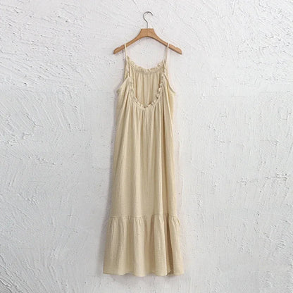 Muslin 100% Cotton Summer Dress Woman 2026 Trendy Sexy Sleeveless Ruched Long Maxi Party Dresses Chic Sundress