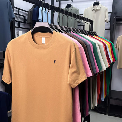 Xiaoma Embroidery Casual Pure Cotton Short Sleeved T-shirt for Young Men, Round Neck Solid Color T-shirt for Men