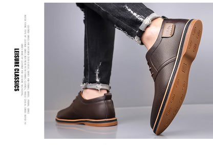 Men's Casual Business Leather Shoes Men Fashion Lace-up Derby Shoe Mens Light Comfortable Outdoor Driving Flats