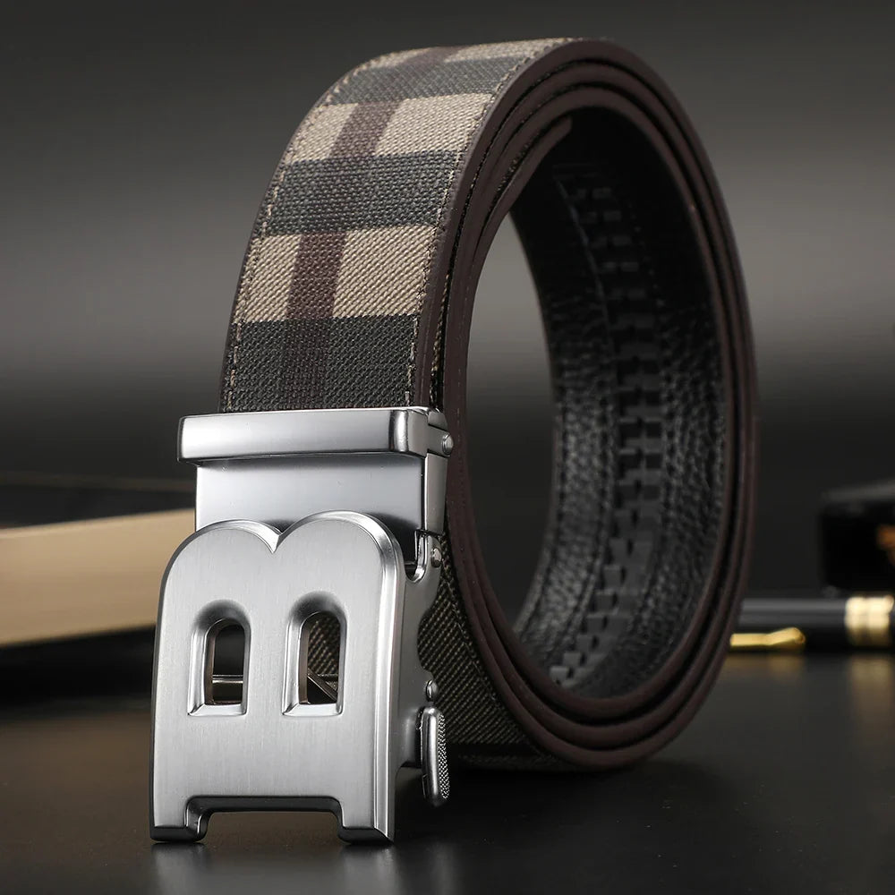 New Width 3.4cm Men's Belt Business Formal Real Leather Canvas Male Belt High Quality Metal Automatic Buckle Belt for men jeans