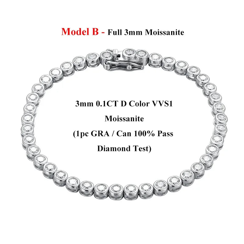 Full Asscher Cut 3x3mm 0.15CT Bezel Type Moissanite Tennis Bracelet for Women Men Party 925 Silver GRA Certified Bracelets