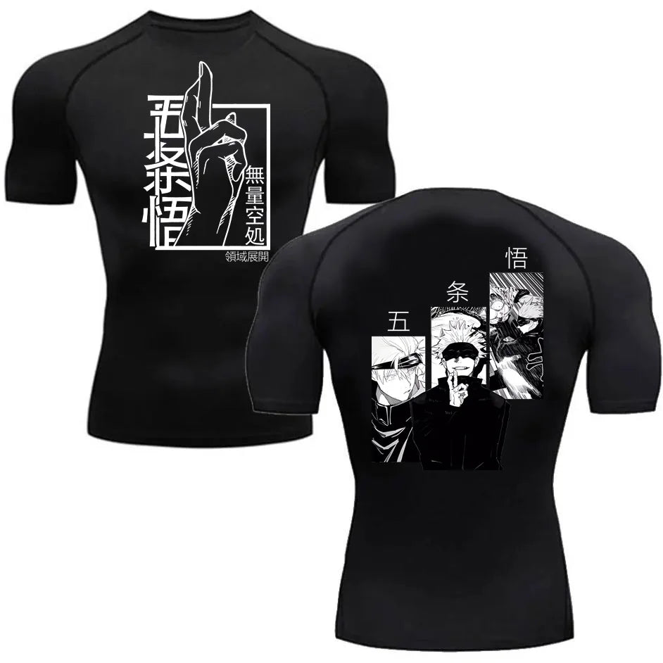 Men's Summer Fitness Gym Sports Running T-Shirt Hot Selling Anime Jujutsu Kaisen Gojo Satoru Compression Shirt Short Sleeve