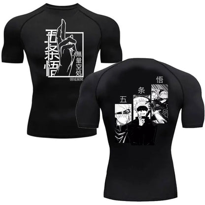 Men's Summer Fitness Gym Sports Running T-Shirt Hot Selling Anime Jujutsu Kaisen Gojo Satoru Compression Shirt Short Sleeve