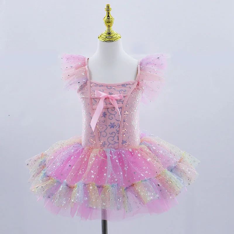 2024 Pink Kids Ballroom Clothing Sequined Flower Tutus Ballet Dress For Girl Modern Dance Tutu Dress Girls Ballet Princess Dress