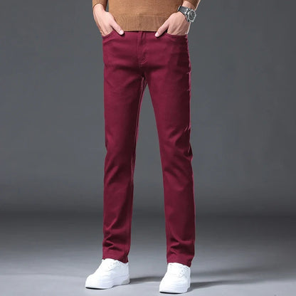 Large Size 42 44 Autumn 96% Cotton Men's Stretch Slim Jeans ArmyGreen Soft Comfortable Casual Straight Denim Pants Trousers