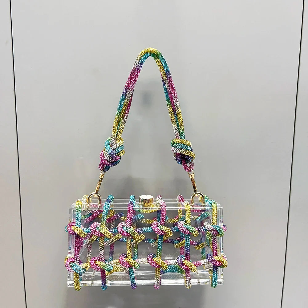 Handle Rhinestones Evening bag silver Crystal handmade Bags for Women Purses and Handbags Luxury Designer banquet bag