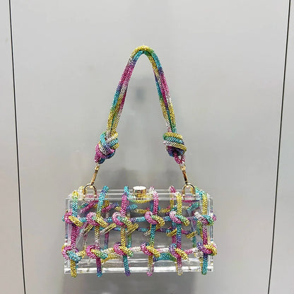 Handle Rhinestones Evening bag silver Crystal handmade Bags for Women Purses and Handbags Luxury Designer banquet bag