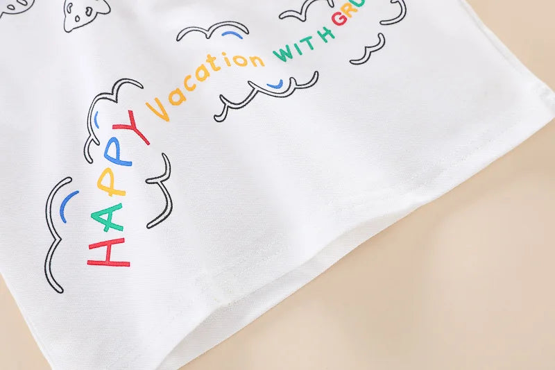 New Summer Suits for Baby Cartoon Print Kids Short Sleeve Letter Polo Shirts +denim Shorts Toddler Boy Casual Clothing Outfits
