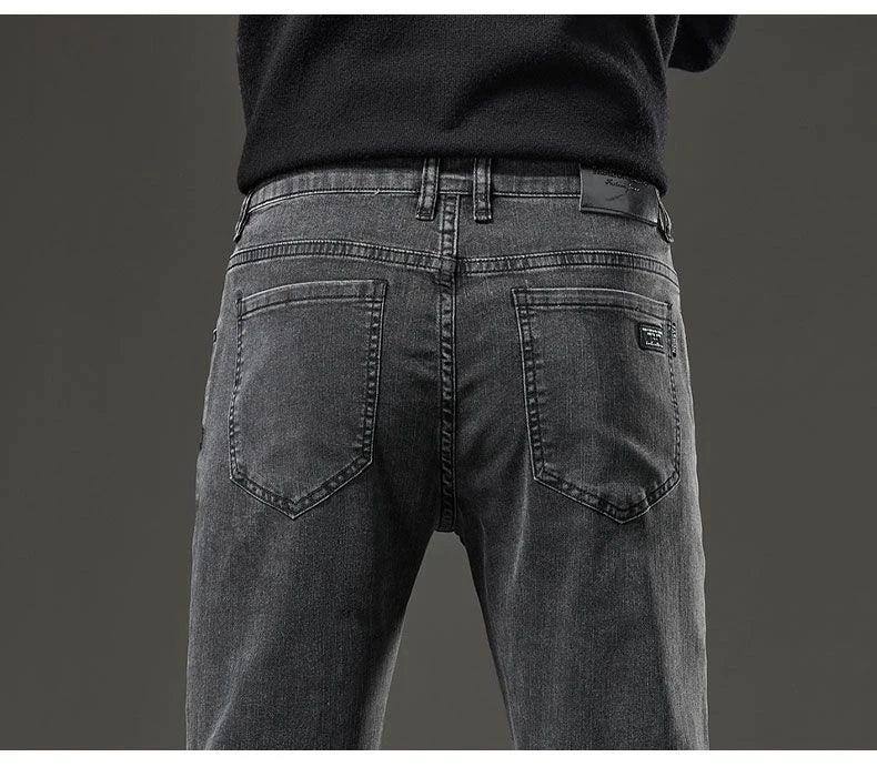Men's autumn and winter hot jeans elastic small straight leg pants black gray micro elastic zipper fashionable versatile jeans