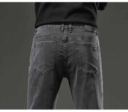 Men's autumn and winter hot jeans elastic small straight leg pants black gray micro elastic zipper fashionable versatile jeans