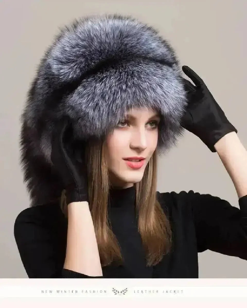 Real Fox Fur Hat For Women Winter Ear Protection Genuine Fur Hat Russian Natural Fur Bomber Hat Outdoor Thicken Warm Fur Caps
