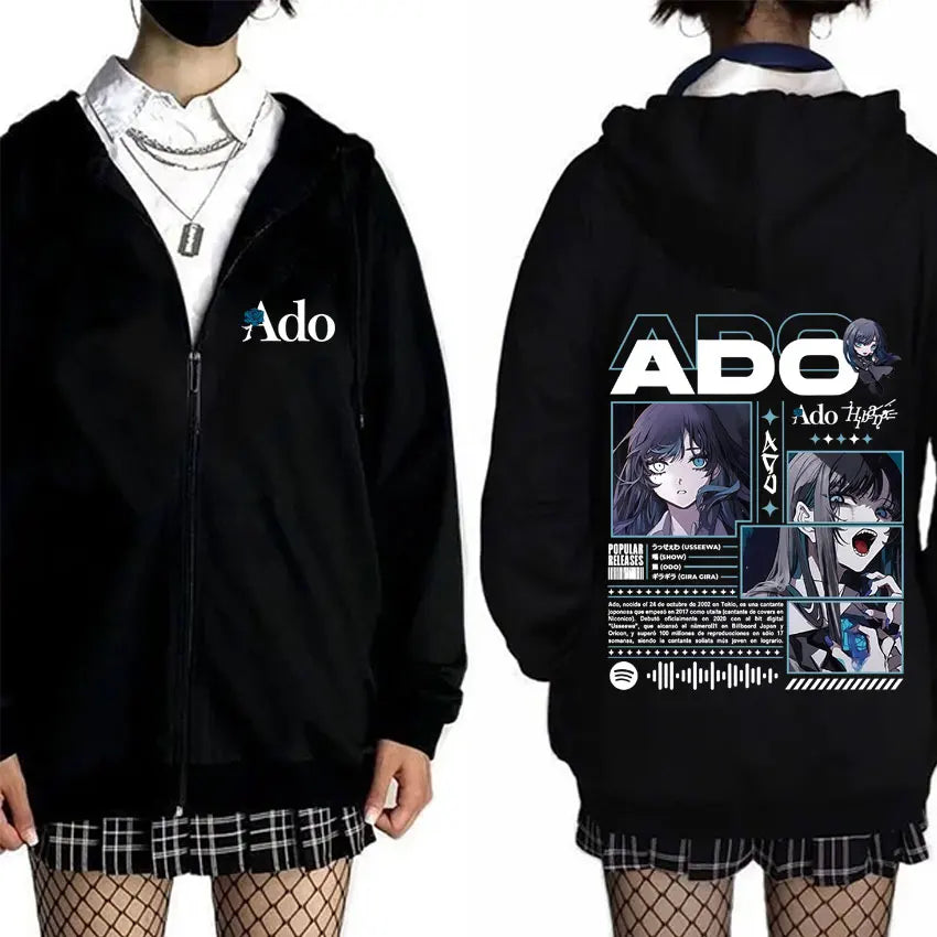 Ado World Tour 2025 Hibana Zipper Hoodie Men Women Clothing Fashion Japanese Style Streetwear Unisex Casual Fleece Zip Up Jacket