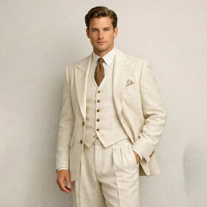 Sage Green Linen Wedding Suits for Men 3 Pieces Summer Men Suits with Vest Slim Fit Groom Tuxedo Blazer Trousers Set 2026