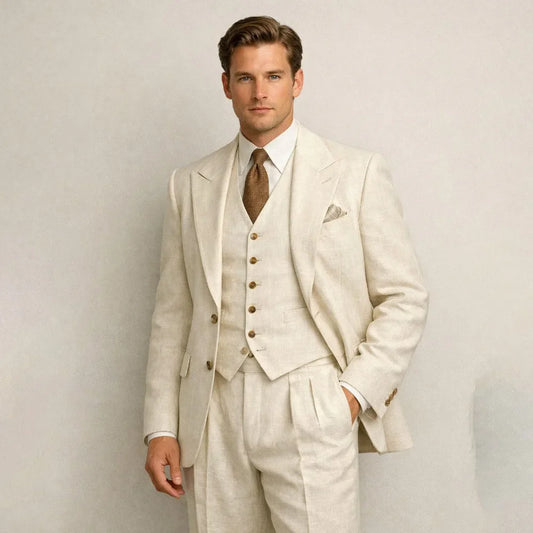 Sage Green Linen Wedding Suits for Men 3 Pieces Summer Men Suits with Vest Slim Fit Groom Tuxedo Blazer Trousers Set 2026