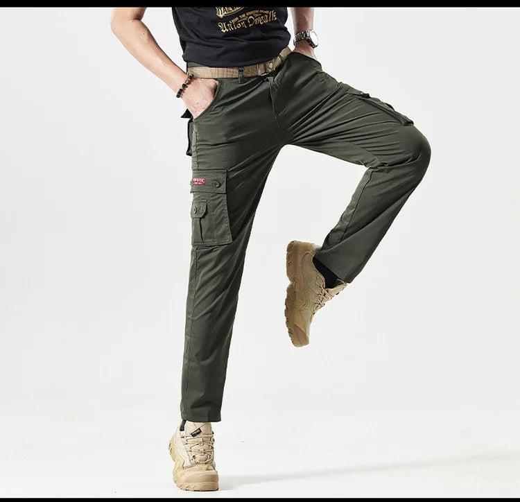 Autumn Work Pants Men Multi-pockets Cargo Trousers Casual Wear-resistant Workwear Spring Straight Pant Outdoor Hiking Trousers