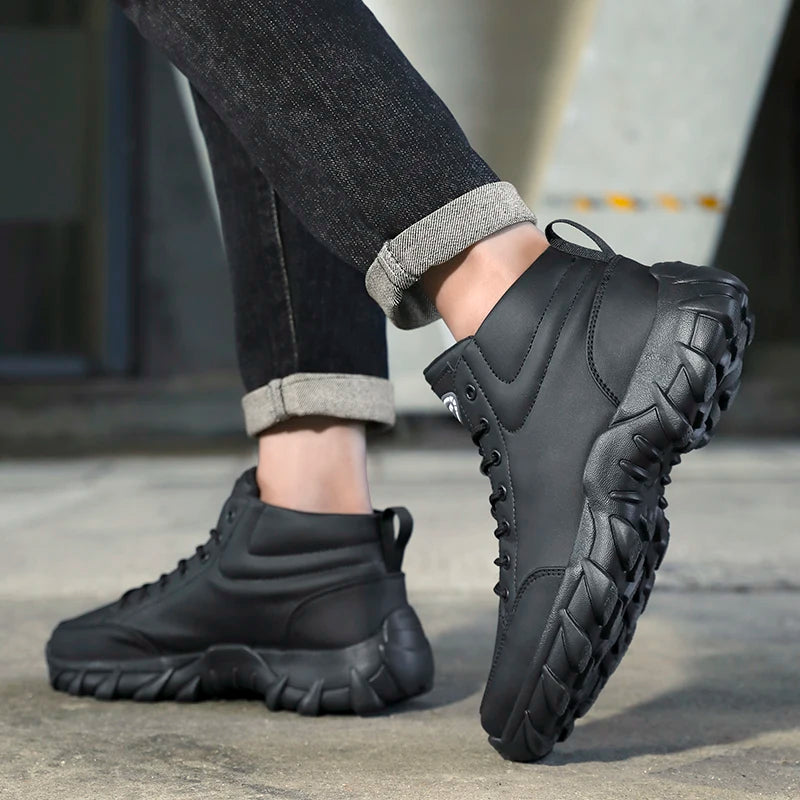Men Running Shoes Men Sneakers Anti-slip Handmade Leather Casual Ankle Boots Breathable Men's Walking Lace Up Lightweigh Boots