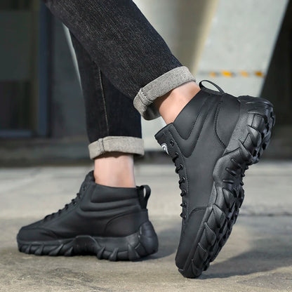 Men Running Shoes Men Sneakers Anti-slip Handmade Leather Casual Ankle Boots Breathable Men's Walking Lace Up Lightweigh Boots