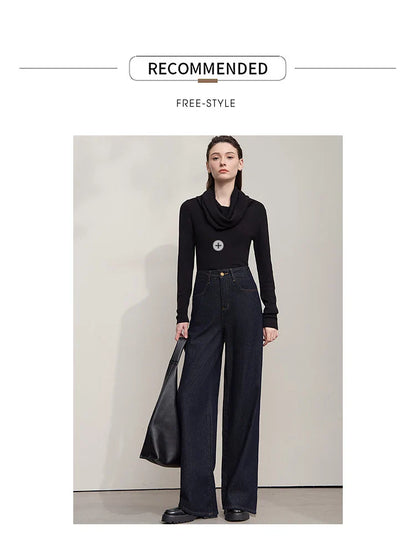 Minimalist Women Casual Jeans 2025 Autumn Korean Style Embroidery Loose Denim Wide Leg Pants Luxury Jeans Trousers 12543142
