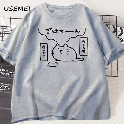 Japanese Style Cat Printed T Shirts for Men Women Cotton Short Sleeve Tshirt Causal Trendy Loose Oversized T-shirt Mens Clothes