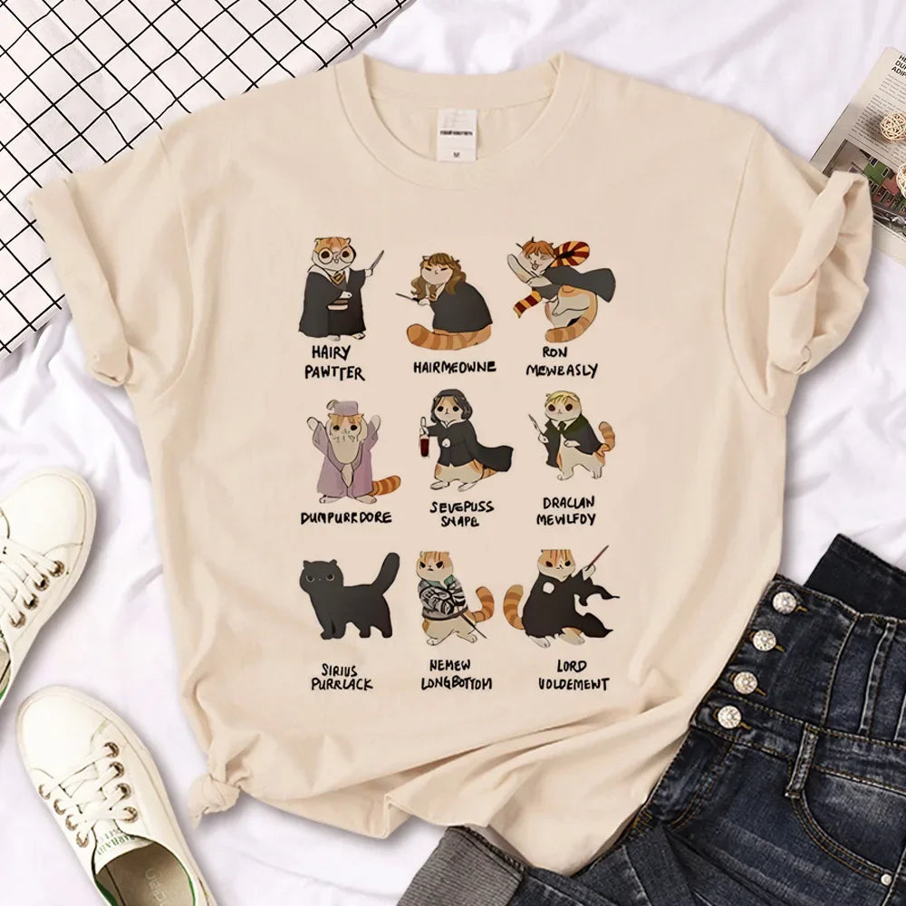Cat top women streetwear summer anime t shirt girl y2k Japanese clothes