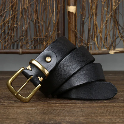 3.3CM Thick Pure Cowhide Copper Buckle Genuine Leather Casual Jeans Belt Men High Quality Retro Luxury Brand Male Strap Cintos