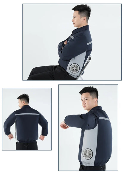New Men'S Outdoor Fishing With Fan Clothes Construction Site Driving Heatstroke Prevention Cooling Work Coat(Without Power Bank)