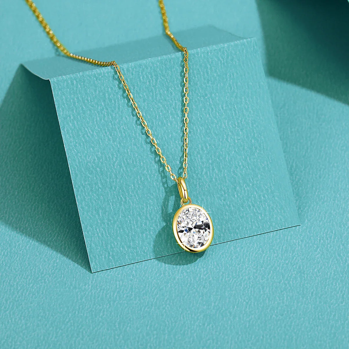 AU585 Gold 14K Oval Cut Moissanite Bezel Pendant Necklace for Women Wedding Party Fine Jewelry Valentine's Day Gift