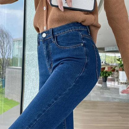 Women Stretch Jeans Lady Slim Skinny Pencil Jeans High Waist Vintage Pants Girls Leggings Straight Leg Korea Fashion Trousers
