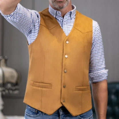 Men Vest Gold Suede Velvet Single Button V Neck Waistcoat For Wedding Birthday Party Business Work Daily Casual Men Suit Vest