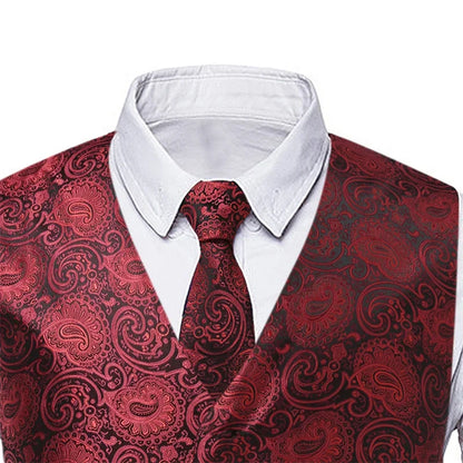 New Men Jacquard Splicing Thin Loose Suit Vest Fashion Homme Wedding Dance Party Dress Waistcoat Free with Tie