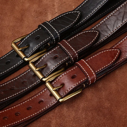 3.8CM Men High Quality Genuine Leather Belt Luxury Designer Brass Pin Buckle Belts Pure Thick Cowskin Strap Male Jeans for Man