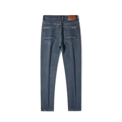 Winter Warm Men's Jeans Fleece Thickened Elastic Smoke Gray Black Business Straight Casual Denim Pants Brand Man PlushClothes