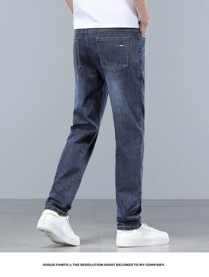  Brand Clothing Spring Summer Slim Men's Jeans Casual Breathable Cotton Fabric Stretch Denim Pants Blue Trousers Male Plus Size