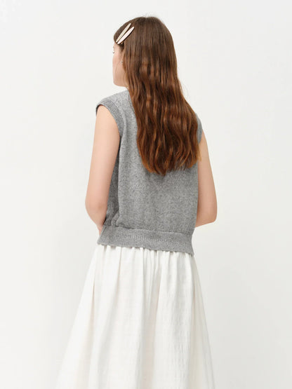 2026 Women's Linen Knit Vest Stand Collar Sleeveless Cardigan Top in Grey Layered Essential for Soft Aesthetic & Y2K Style