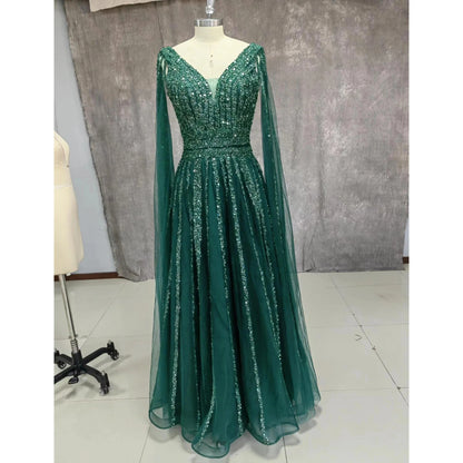 A Line Shinning V Neck Evening Dresses For Wedding Party Long Luxury 2022 Sequined Formal Prom Dress Dubai Party Gown Customized